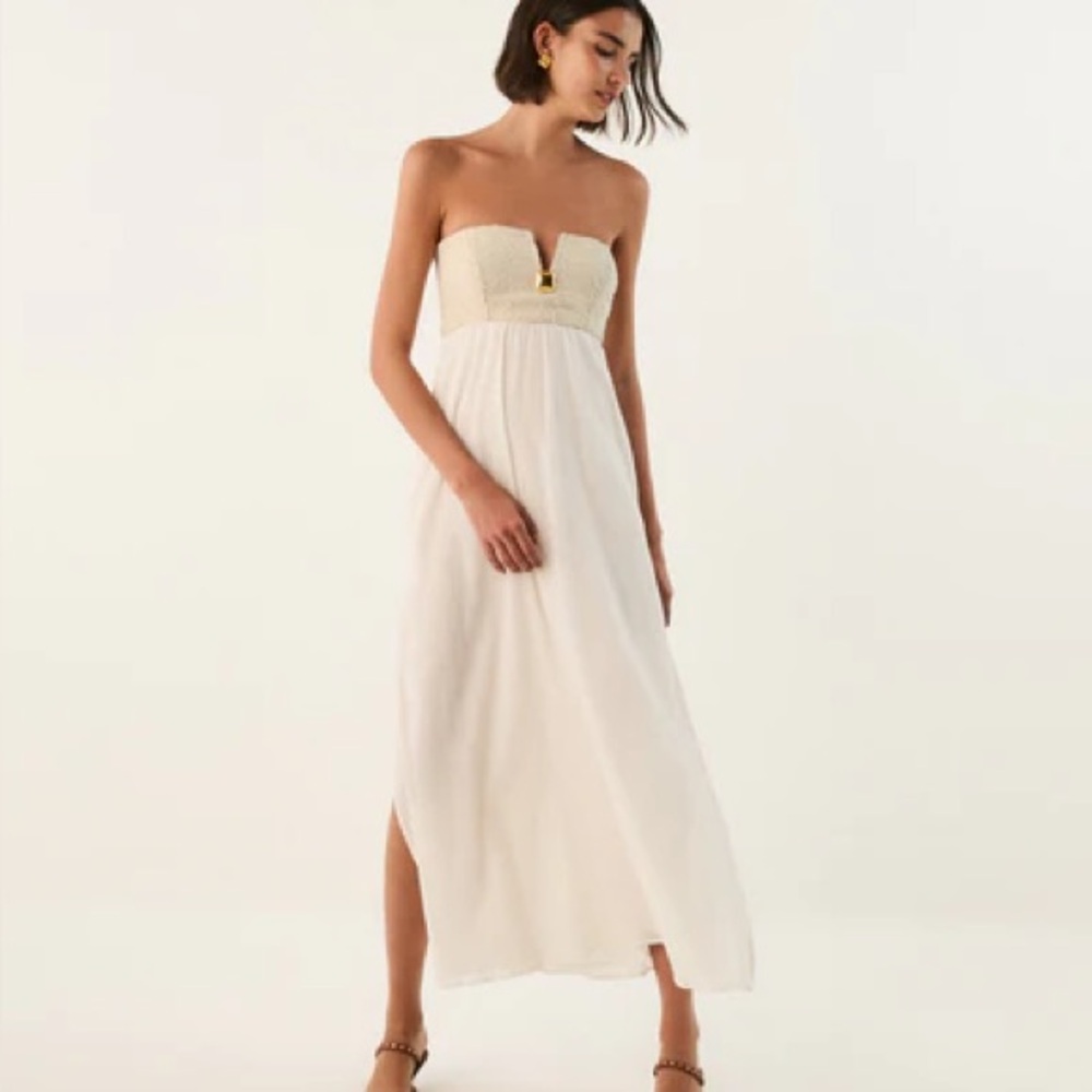 ViX Paula Hermanny Loly Strapless Cotton Blend Maxi Cover-Up Sundress, XS